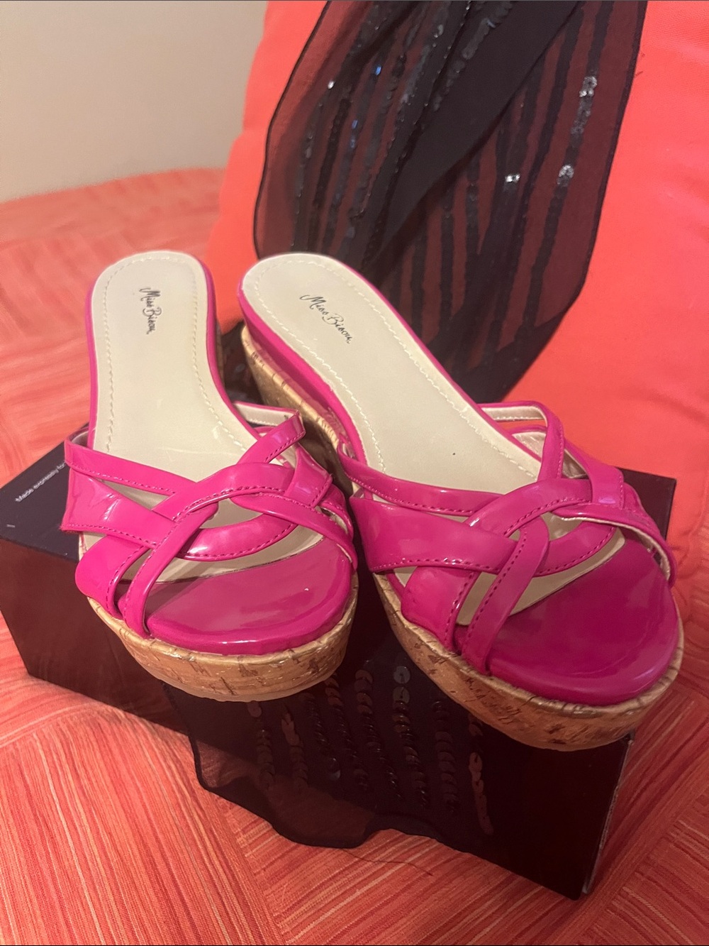 Patent Pink Wedge Slide Sandals - Women